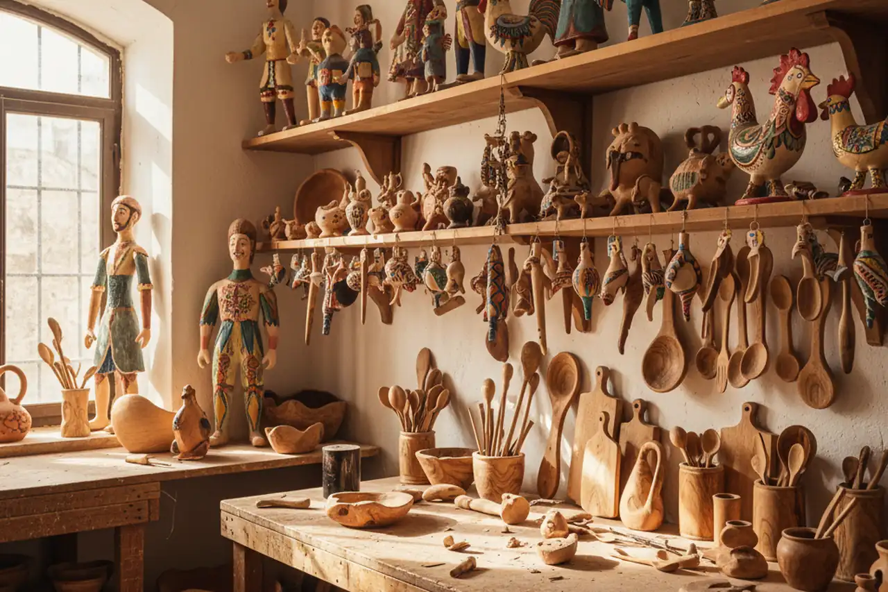 Traditional Apulian ceramics and handmade crafts in a workshop store